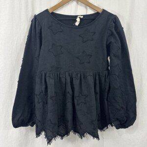 Forever That Girl Black People Peasant Sleeve Star Embroidered Top Womens Size S